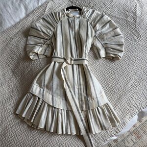 Acler Cream and Black Striped Dress with Label Detail